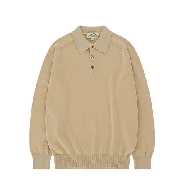 Cotton standard saddle Polo Knit (Beige)