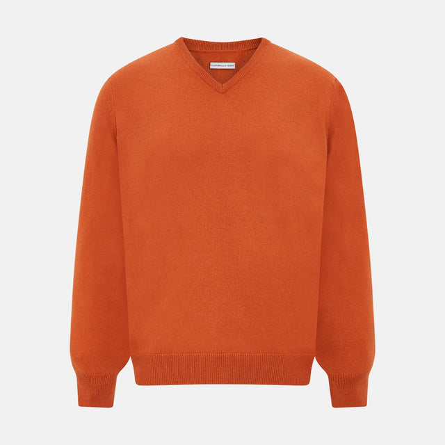 Rust Cashmere V-neck Jumper