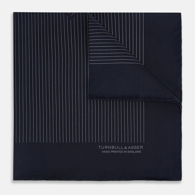 Navy and Charcoal Stripe Silk Pocket Square