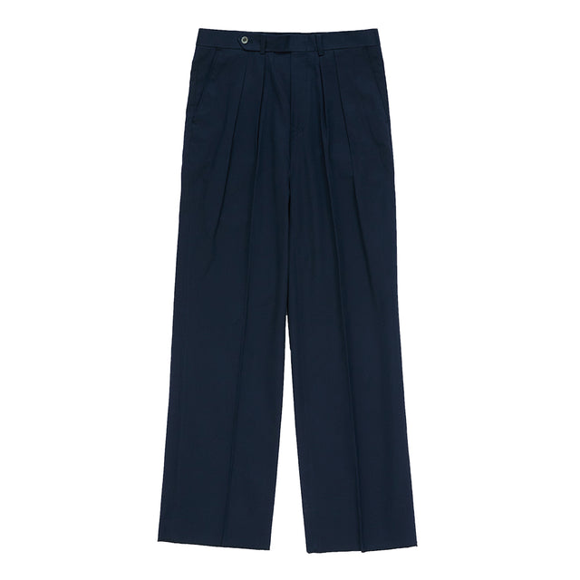 Gabardine cotton Double Pleats Wide Chino Pants (Navy)