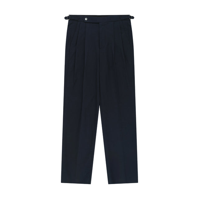Linen / Cotton Double Pleats relaxed Chino Pants (Navy)