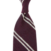 Double Bar Shantung Grenadine Tie - Burgundy - Hand-Rolled