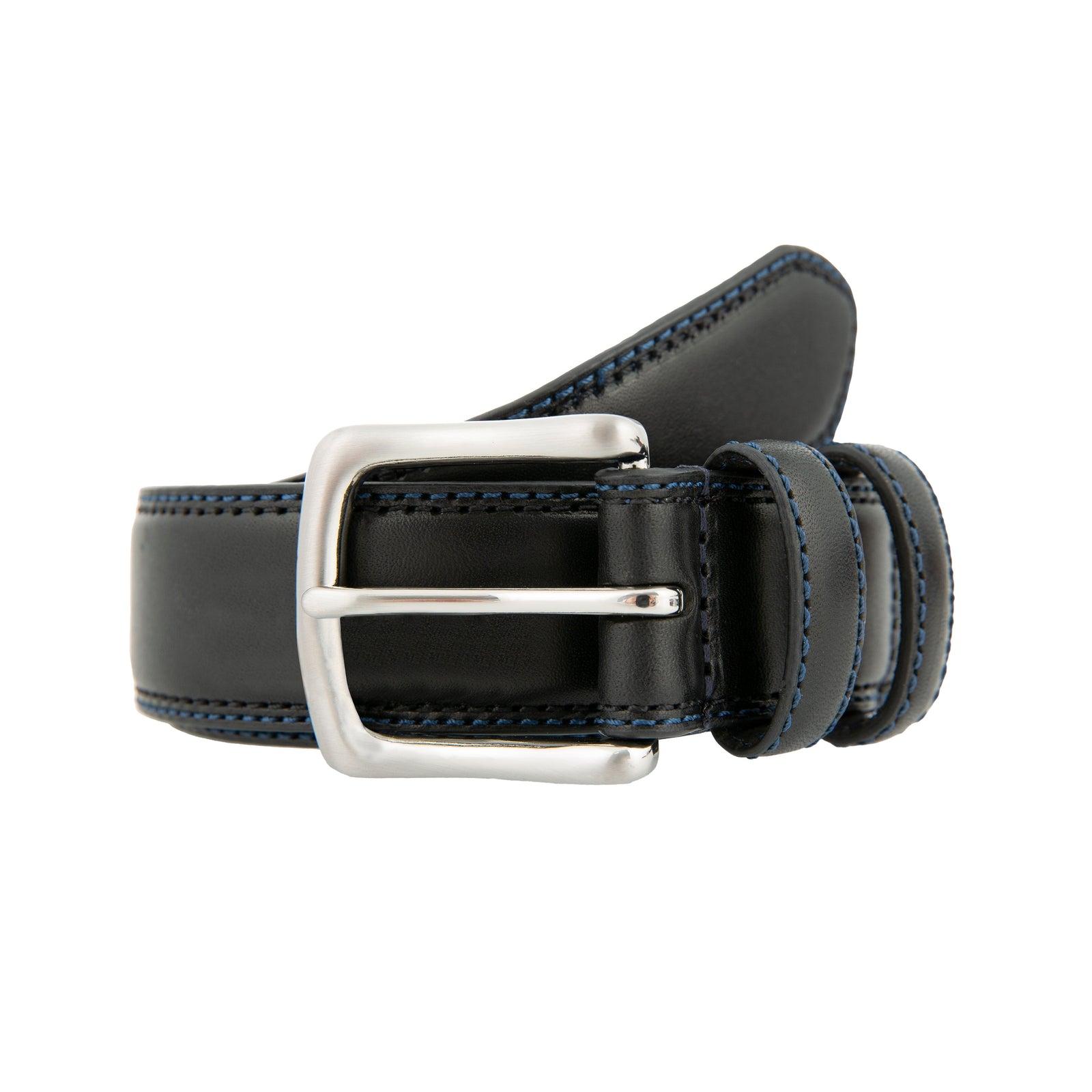Men S Lined Leather Belt With Shiny Nickel Buckle And Contrast Details