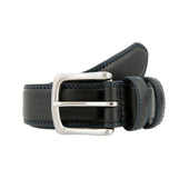 Men's Lined Leather Belt with Shiny Nickel Buckle and Contrast Details