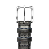 Men S Lined Leather Belt With Shiny Nickel Buckle And Contrast Details