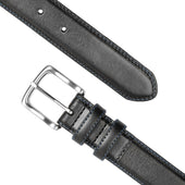 Men S Lined Leather Belt With Shiny Nickel Buckle And Contrast Details