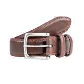 Men S Lined Leather Belt With Shiny Nickel Buckle And Contrast Details
