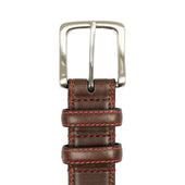Men S Lined Leather Belt With Shiny Nickel Buckle And Contrast Details