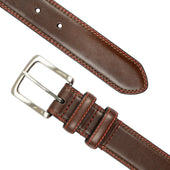 Men S Lined Leather Belt With Shiny Nickel Buckle And Contrast Details