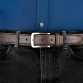 Men S Lined Full Grain Leather Belt With Satin Nickel Buckle And Pebble Finish
