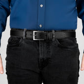 Men S Full Grain Leather Belt With Satin Nickel Buckle And Contrast Stitching