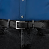 Men S Full Grain Leather Belt With Satin Nickel Buckle And Contrast Stitching