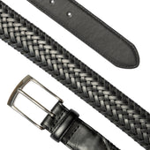 Men S Woven Leather Belt With Satin Nickel Buckle