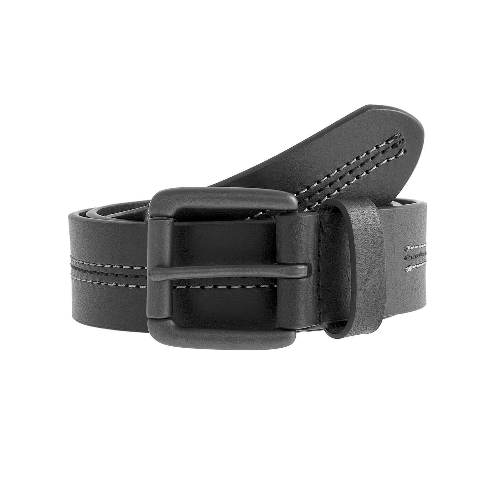 Men S Lined Full Grain Leather Belt With Gunmetal Buckle And Stitch Detail