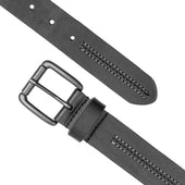 Men S Lined Full Grain Leather Belt With Gunmetal Buckle And Stitch Detail