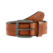 Men S Lined Full Grain Leather Belt With Gunmetal Buckle And Stitch Detail
