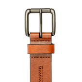 Men S Lined Full Grain Leather Belt With Gunmetal Buckle And Stitch Detail