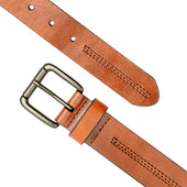 Men S Lined Full Grain Leather Belt With Gunmetal Buckle And Stitch Detail