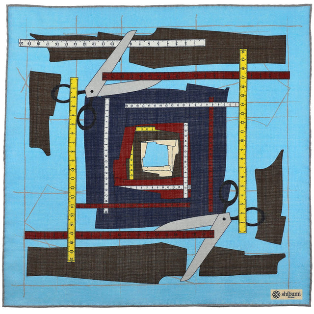 Pattern Making Wool / Silk Pocket Square - Light Blue - 40x40cm