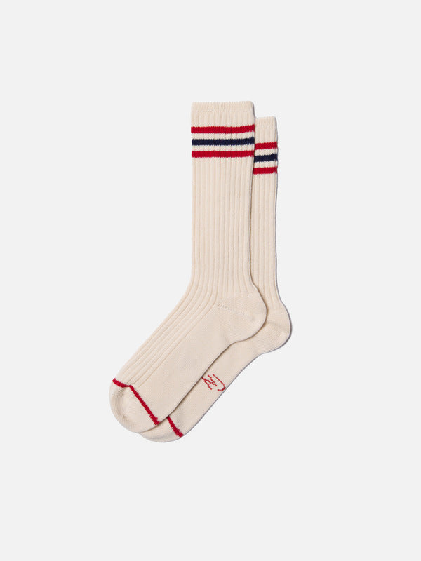 Men Tennis Socks Retro Offwhite Red