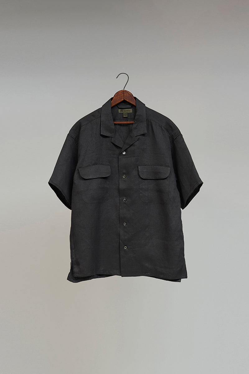 Man Open Collar Shirt Linen Twill