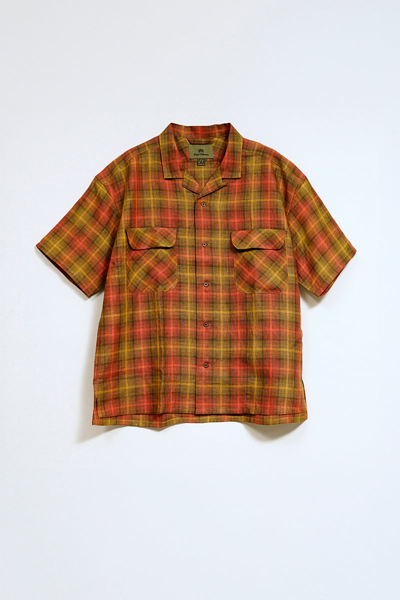 Man Open Collar Shirt Hemp Check