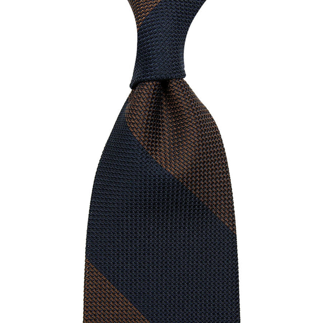 Block Stripe Grenadine / Garza Fina Silk Tie - Navy / Brown