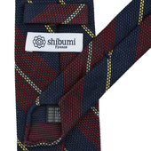 Striped Fina Grenadine Silk Linen Tie Navy