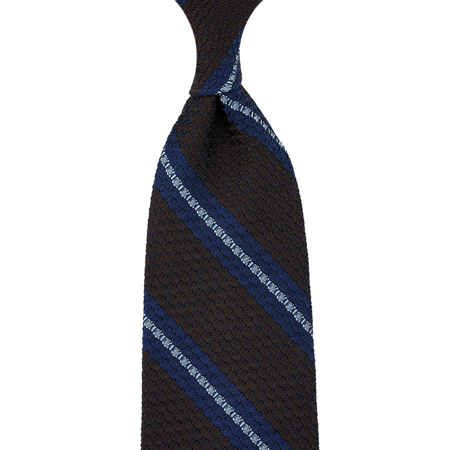 Striped Grossa Grenadine Silk Tie Chocolate Sky