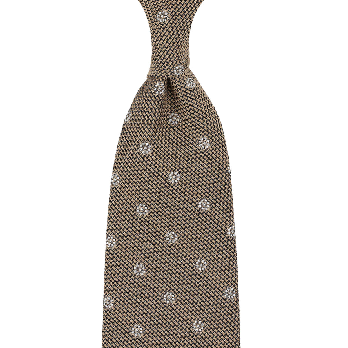 Floral Cashmere Silk Grenadine Tie Beige Hand Rolled