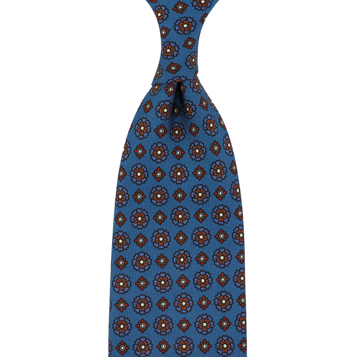 Floral Printed Silk Tie Air Force Hand Rolled