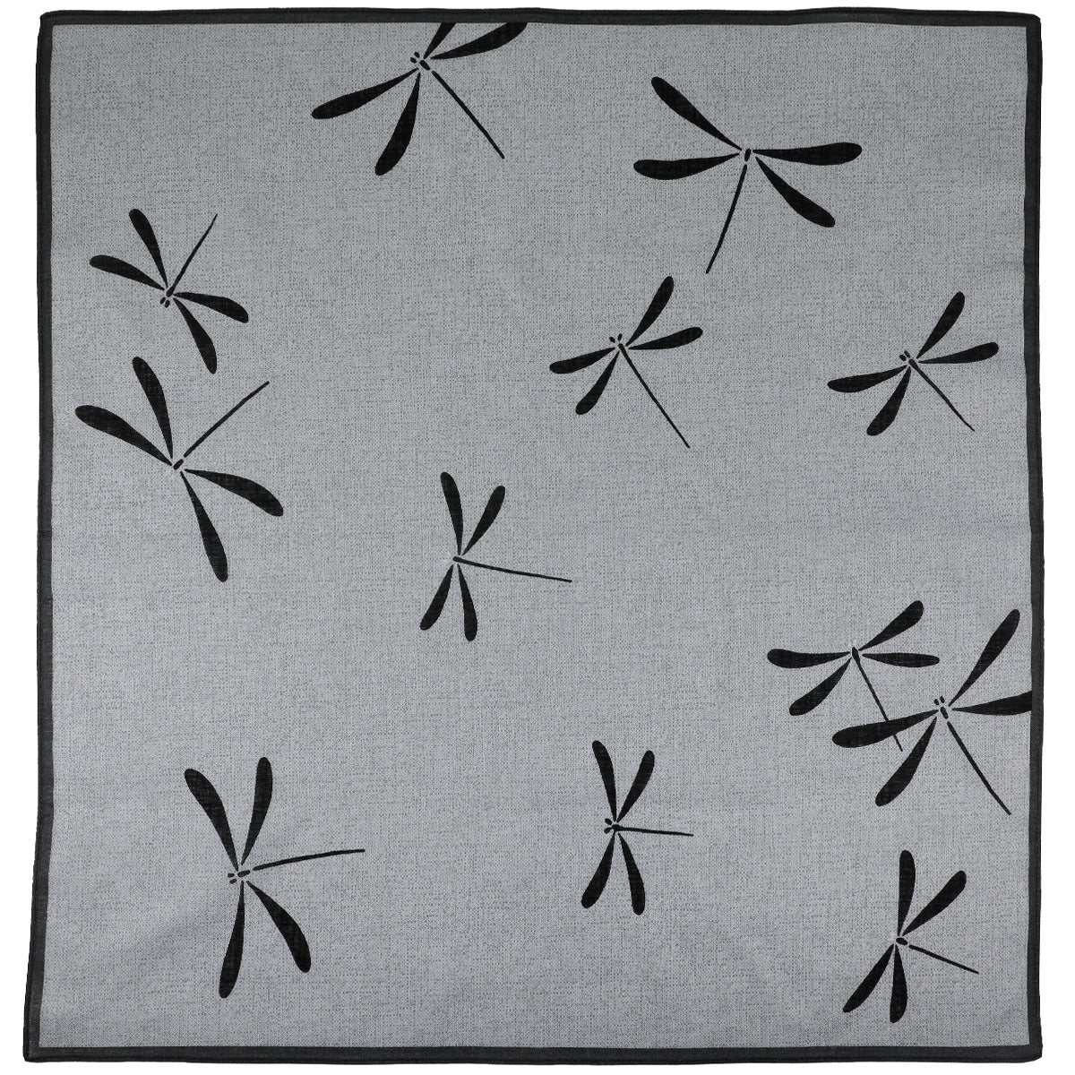 Dragonfly Motif Cotton Handkerchief - Grey / Black