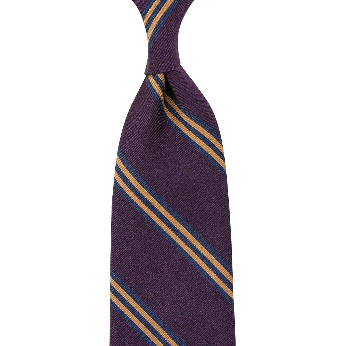 Mogador Striped Silk Cotton Tie Eggplant Hand Rolled