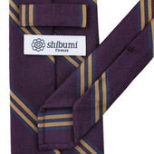 Mogador Striped Silk Cotton Tie Eggplant Hand Rolled