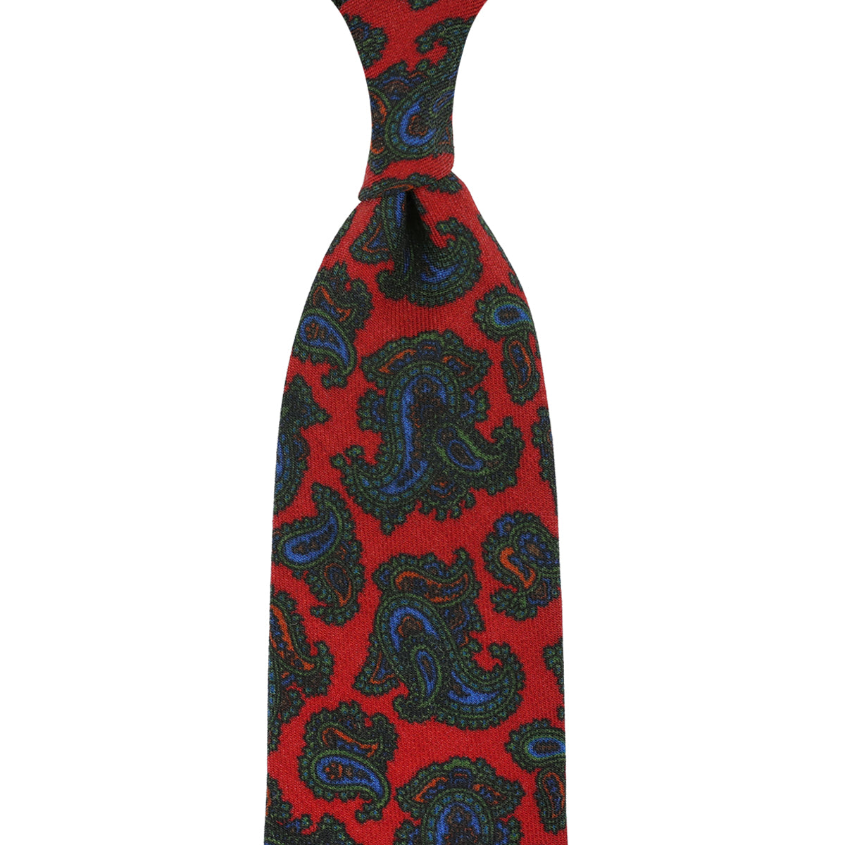 Paisley Printed Wool Challis Tie Cherry Hand Rolled