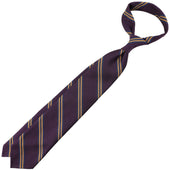 Mogador Striped Silk Cotton Tie Eggplant Hand Rolled