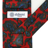 Paisley Printed Wool Challis Tie Cherry Hand Rolled