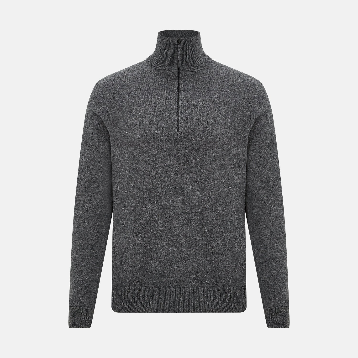 Charcoal Grey Melange Half-Zip Cashmere Jumper