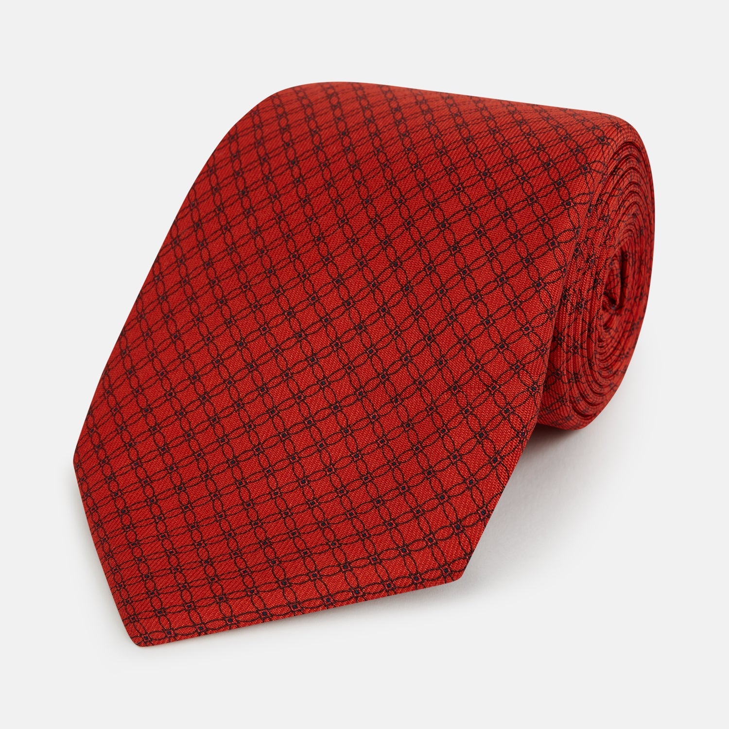 Red Lattice Patterned Printed Silk Tie