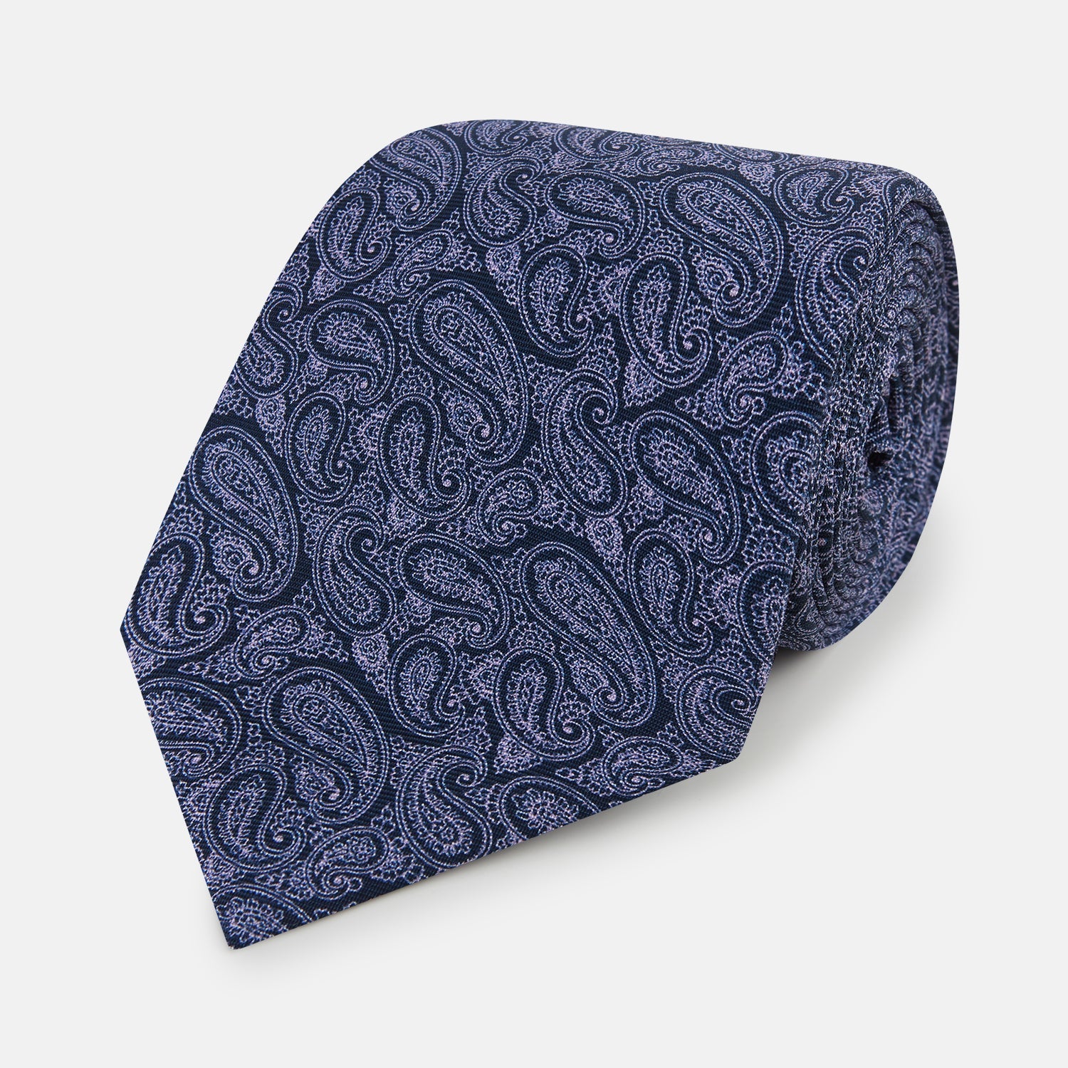 Navy Paisley Printed Silk Tie