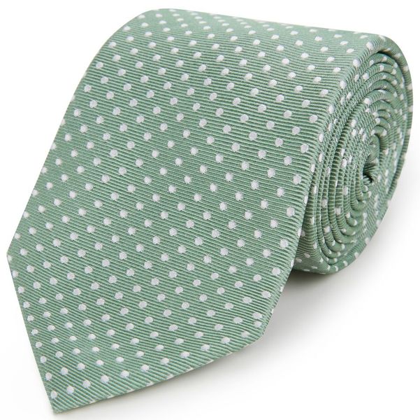 Green White Small Spot Twill Woven Silk Tie