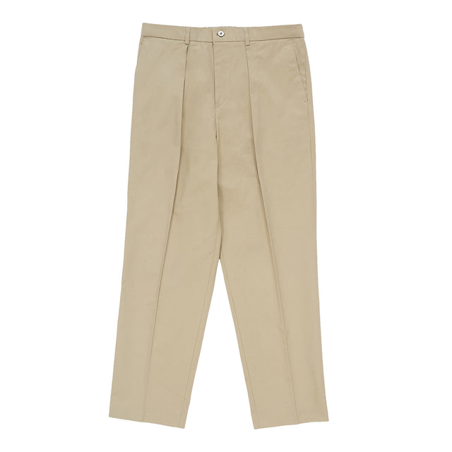Gabardine cotton Single Pleat banding chino (Beige)