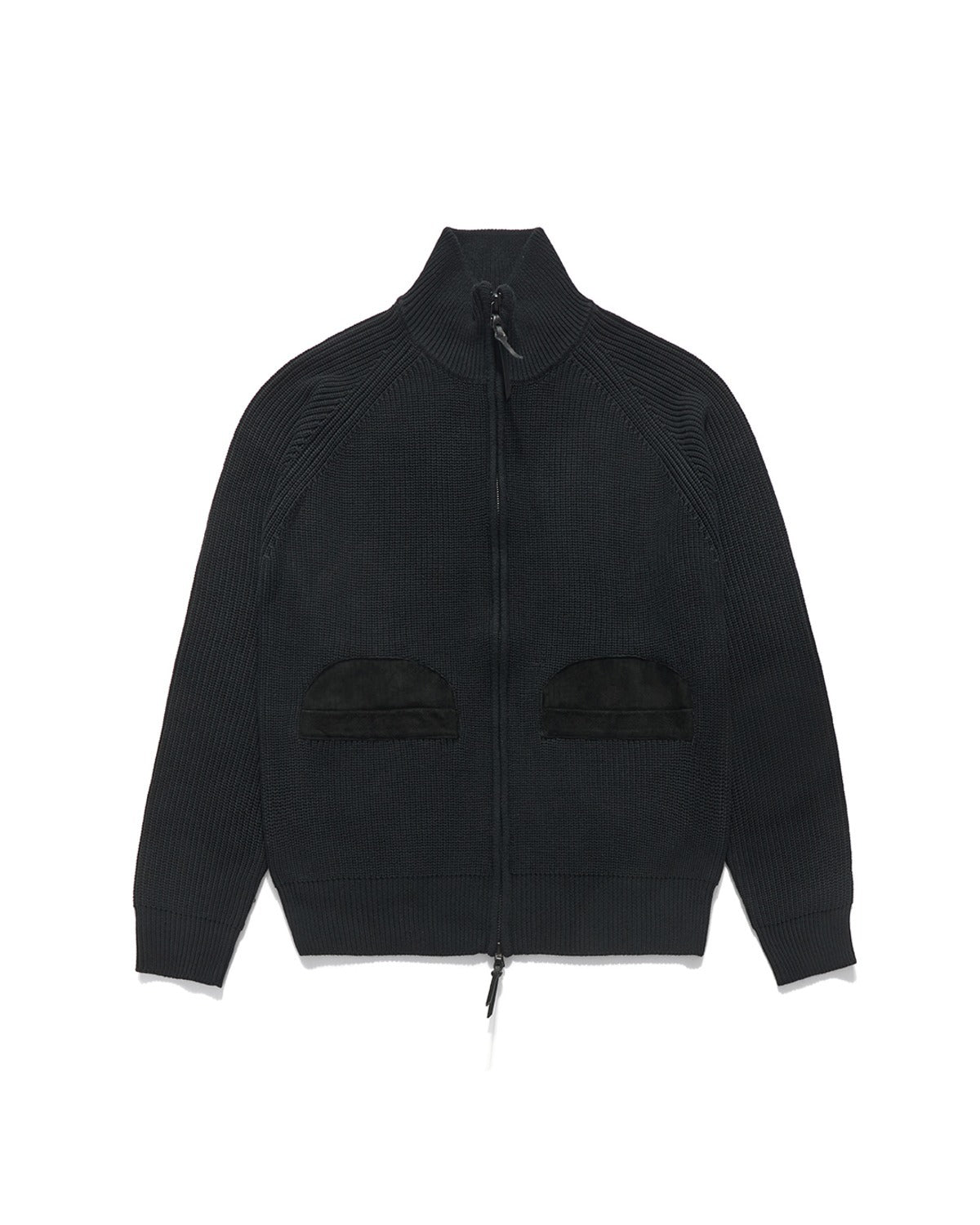 LEATHER PATCH DRIVERS ZIP-UP KNIT / BLACK