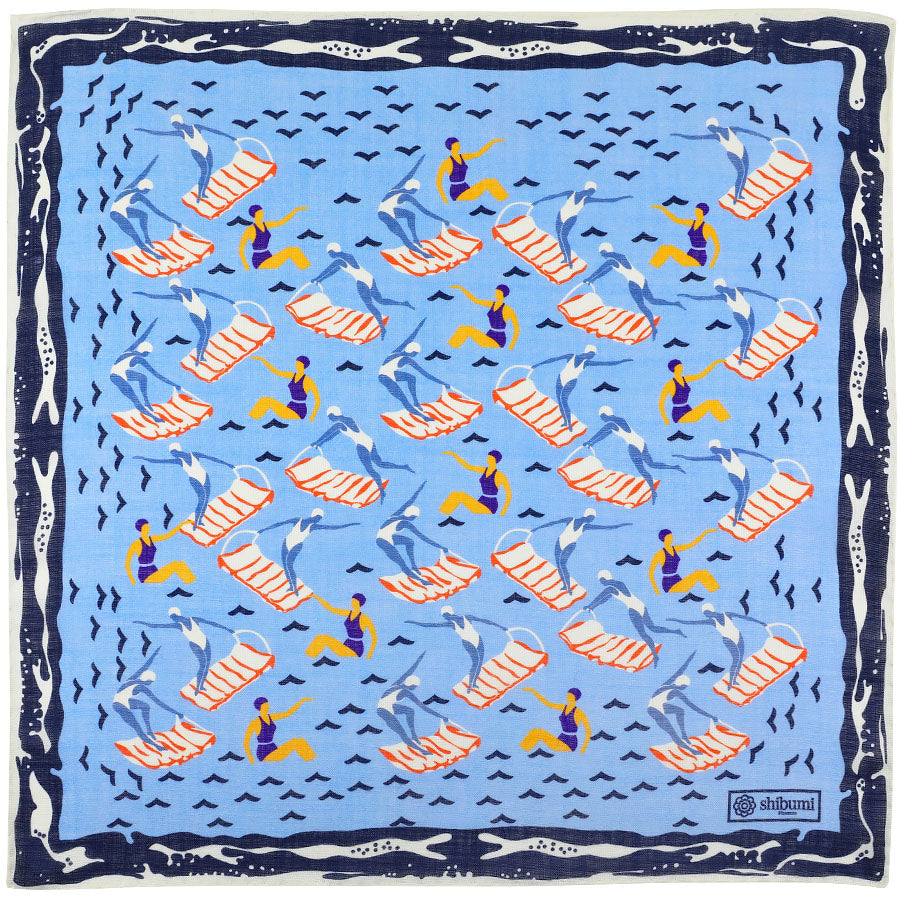 Beach Motif Wool Silk Pocket Square Sky 40x40cm