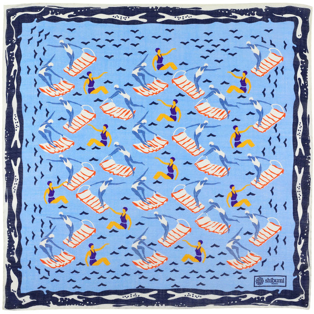 Beach Motif Wool / Silk Pocket Square - Sky Blue - 40x40cm