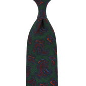 Paisley Printed Wool Challis Tie - Forest - Hand-Rolled
