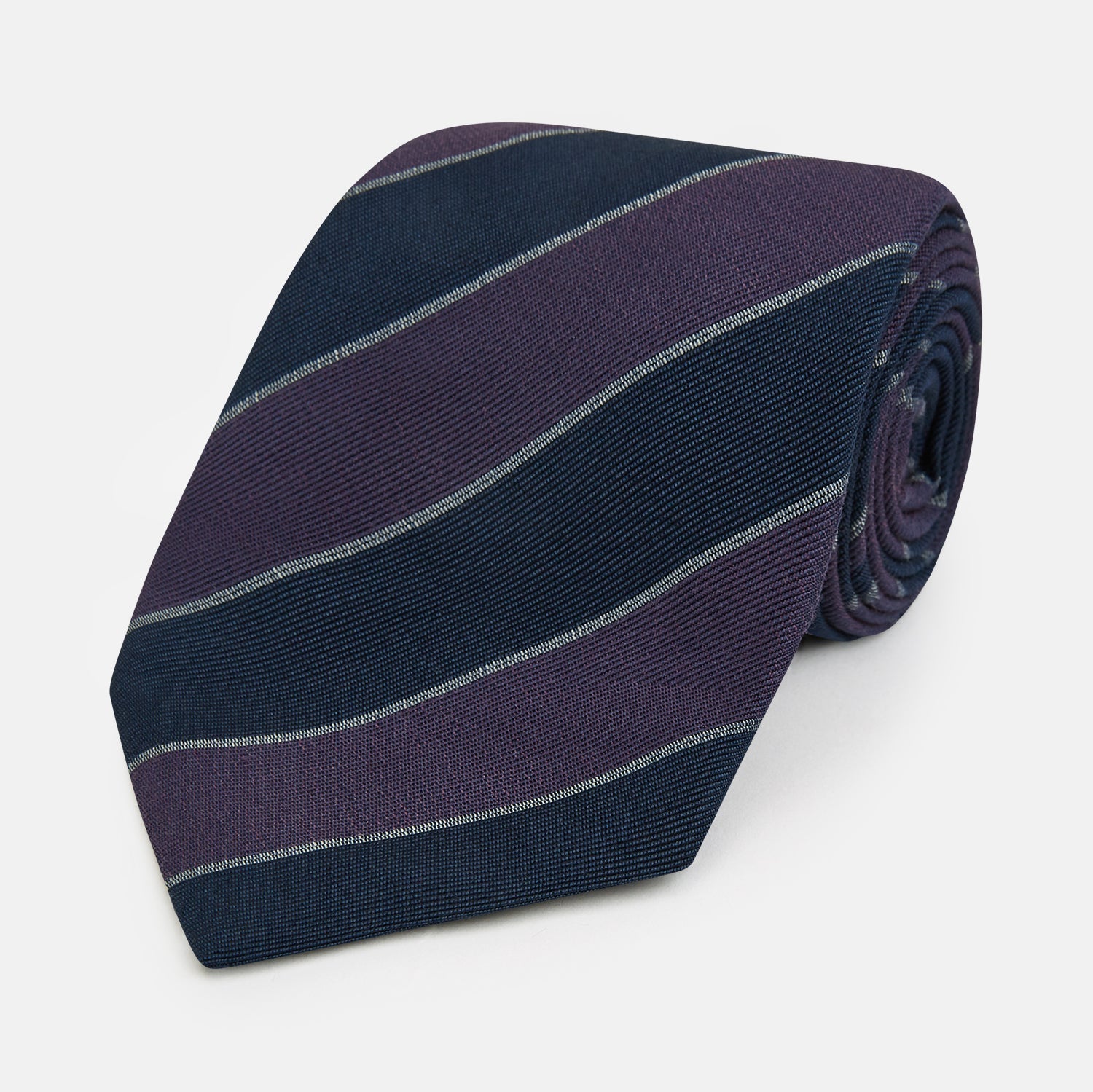 Purple And Block Stripe Silk Blend Tie
