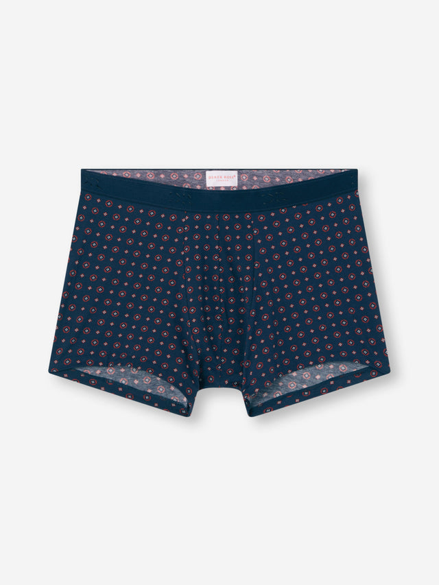 Men's Boxer Briefs Cotton Navy Blue & Red Rose Motif