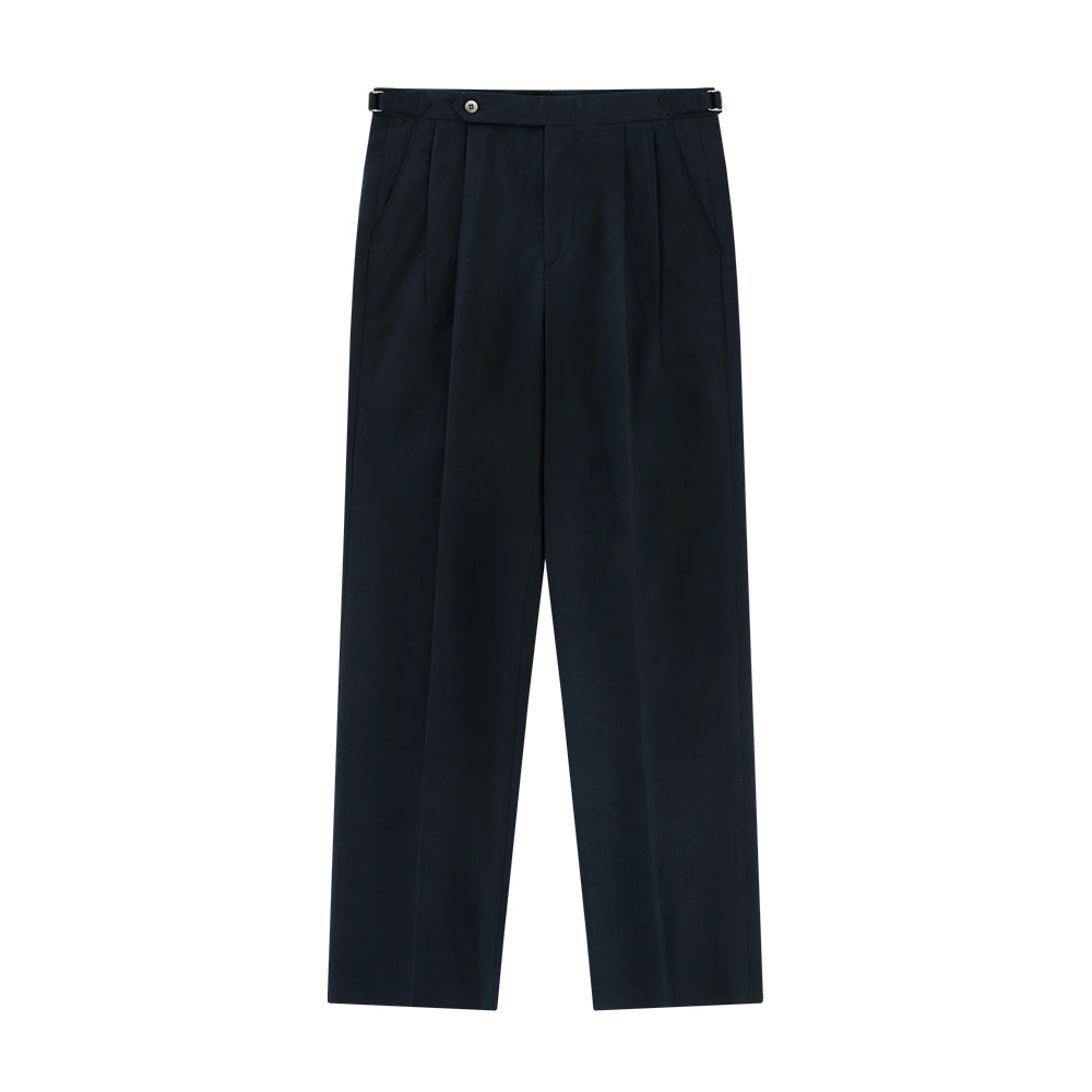 Linen Cotton Twill Adjust 2pleats Relaxed Trousers