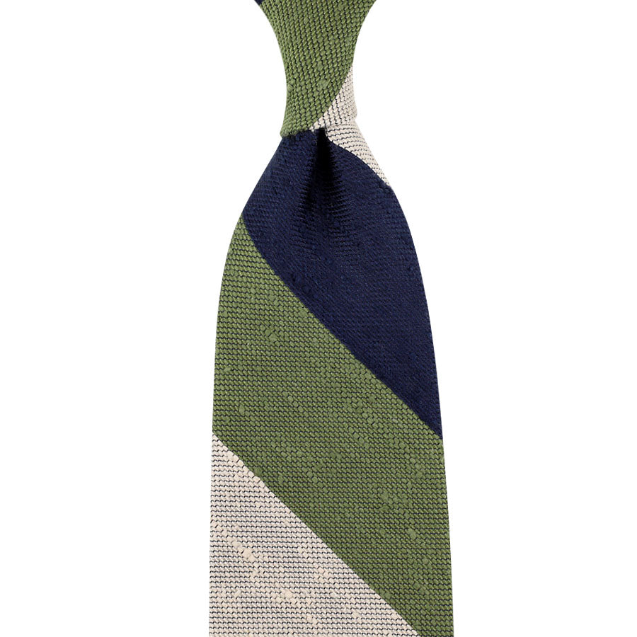 Triple Block Stripe Soft Shantung Silk Tie Navy